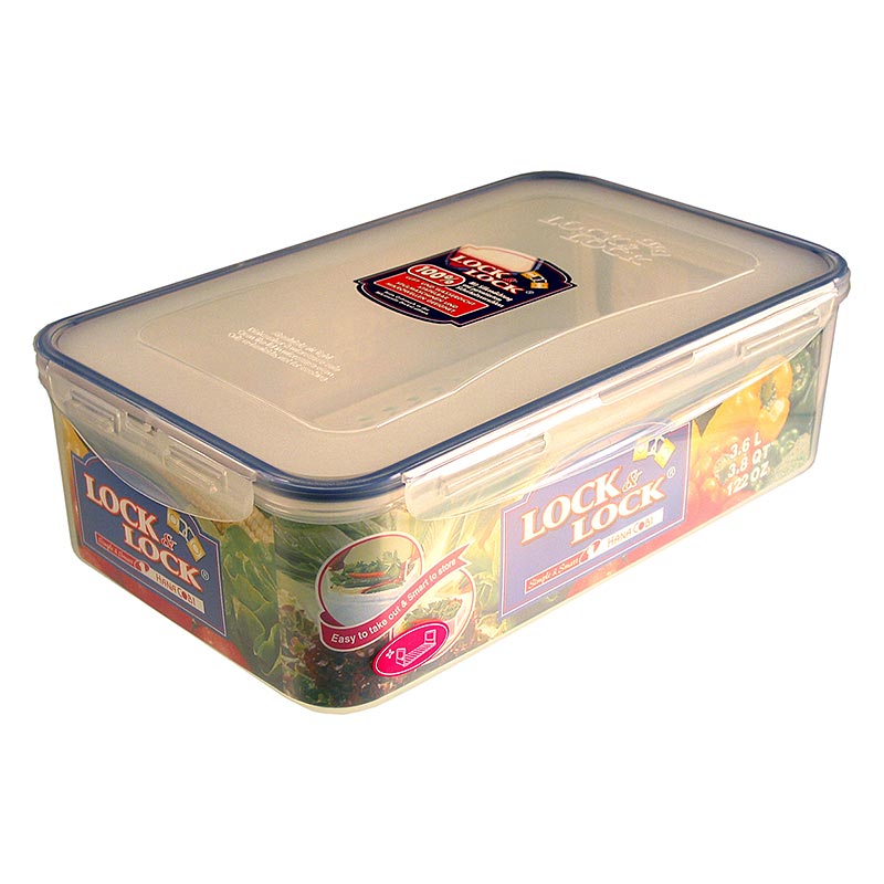Frischebox Lock & Lock, 3,6 l, rechteckig 301x188x94mm, mit Serviereinsatz, 1 St - Luft- und wasserdichte Frischhaltebox mit patentiertem Sicherheitsverschluss und Silikondichtung, stapelbar, spülmaschinen-, mikrowellen- und tiefkühlgeeignet