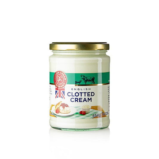 Englische Clotted Cream, feste Rahm-Creme, 55% Fett, 454 g - Feinste Milchprodukte aus südenglischem Devon, ideal für Scones und Afternoon Tea Genuss