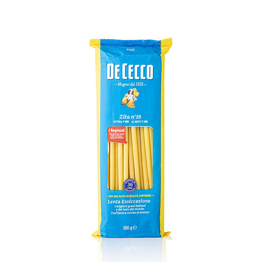 Lange, längliche De Cecco Zita, Maccaroni, 4 (6) mm, 24 cm lang, No18, 500 g - perfekt für Ofengerichte und schmackhafte Saucen mit Fleisch, Fisch oder Gemüse