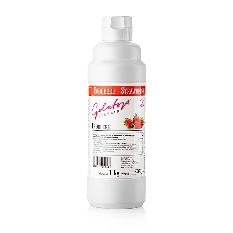 Eine köstliche Erdbeerflip-Gelatop-Sauce von Dreidoppel No595, 1 l, perfekt zum Garnieren von Speiseeis und Desserts und zur Herstellung von Milchshakes Genießen Sie den intensiven Geschmack frischer Erdbeeren
