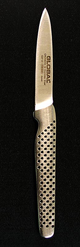 Global GSF-31 Kleines Schälmesser, geschmiedet, langer Griff, 8 cm, 1 St - hochwertiges und leichtes Messer aus Molybdän-Vanadium Stahl, geeignet zum Schneiden von Schalotten und anderen kleinen Gemüsen, mit Edelstahlgriff und perfekter Balance