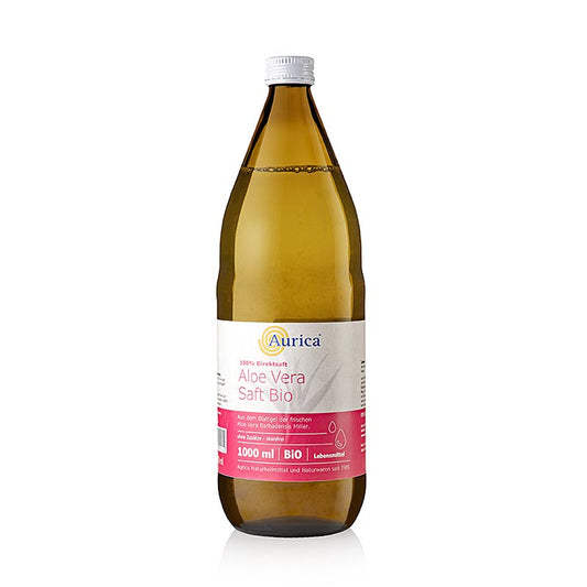 Aloe Vera Saft, 100%, BIO, 1 l - Bio-zertifizierter Aloe Vera Saft, 100 % reine und beruhigende Wirkung auf das Verdauungssystem, geeignet für Smoothies, Säfte oder pur