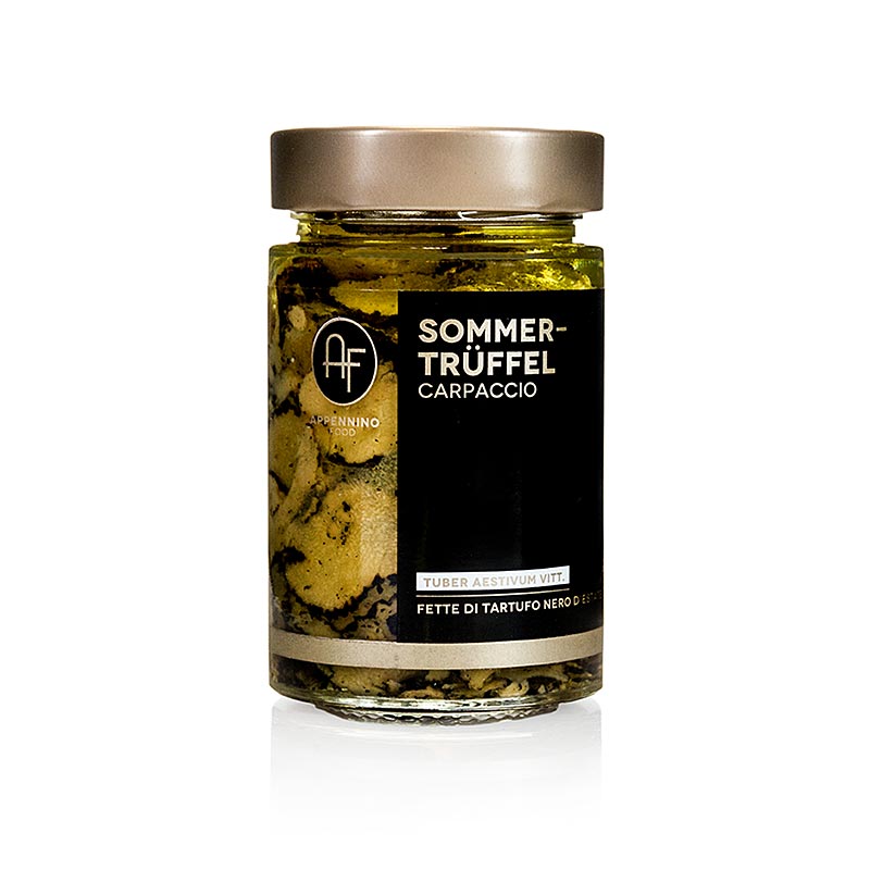Schwarze Sommertrüffel Carpaccio in Olivenöl konserviert, intensiver Trüffelgeschmack, perfekt zu Käse, Nudeln und Fleischgerichten