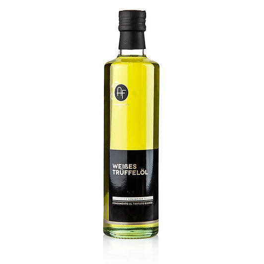 Mildes Olivenöl mit dem Geschmack von weißen Trüffeln aromatisiert, ideal zur Abrundung von Saucen oder für Salat Vinaigrette