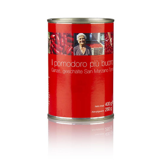 San Marzano Tomaten, ganz, rot, geschält, Kampanien, Italien, 400 g - Traditionelle handgeerntete Tomaten mit geschützter Ursprungsbezeichnung aus Kampanien, Italien