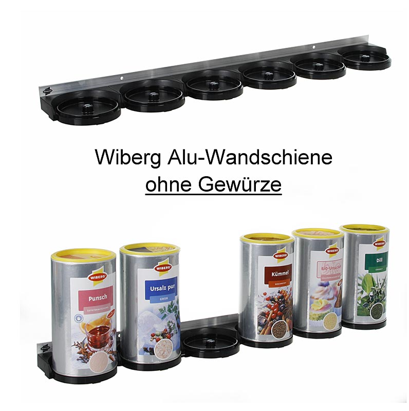 Wiberg Alu-Wandschiene für 6 Wiberg-Dosen, mit Magneten, 1 St - Aluminium Wandleiste zur ordentlichen Aufbewahrung von 6 Wiberg-Dosen, mit praktischen Magneten, langlebig und einfach zu montieren, ideal für Hobbyköche