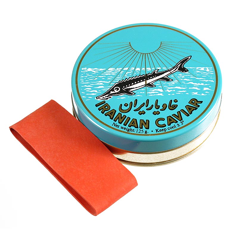 German

Alt text: Kaviardose in hellblauer Farbe, mit Verschluss-Gummi, einem Durchmesser von 8 cm und geeignet für 125g Kaviar Enthält 1 Stück