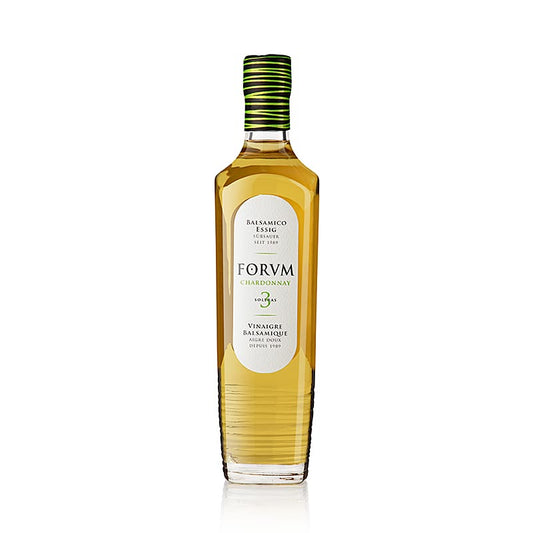 Chardonnay Balsamico Essig, im Holzfaß gereift, FORVM, 500 ml - Spanische Spezialität mit süßem und ausgewogen kräftigem Bouquet, bekannt in der gehobenen Gastronomie weltweit, fester Bestandteil des Menüs bei der Nobelpreisverleihung Ungefiltert, mit normalem Bodensatz