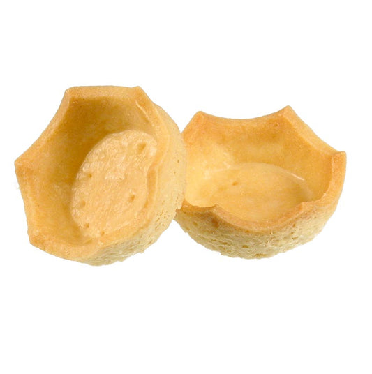 Dessert-Tartelettes - Royal, hell, Kronenrand, ø 5cm, H 1,5cm, Mürbeteig, 1,73 kg, 184 St - Köstliches Tartelette mit königlichem, dekorativem Kronenrand, feinem Mürbeteig und farbloser Pflanzenfettglasur