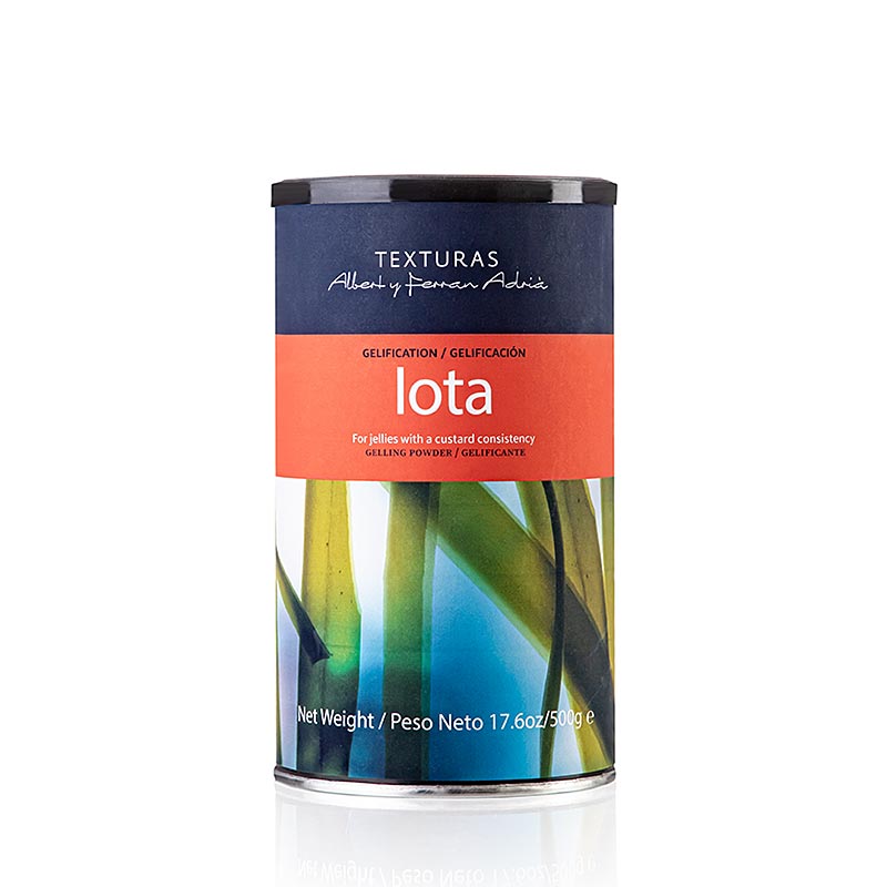 Iota (I-Carrageen), Texturas Ferran Adrià, E 407, 500 g - Geliermittel aus roter Alge mit speziellen, elastischen Gel-Eigenschaften für heiße Zubereitungen Löst sich in kaltem Zustand, erfordert 80°C Hitze zur Gelierung