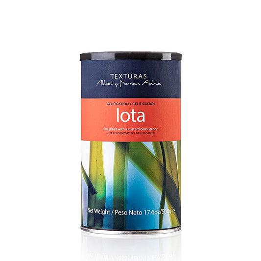 Iota (I-Carrageen), Texturas Ferran Adrià, E 407, 500 g - Geliermittel aus roter Alge mit speziellen, elastischen Gel-Eigenschaften für heiße Zubereitungen Löst sich in kaltem Zustand, erfordert 80°C Hitze zur Gelierung