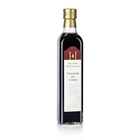 Apfel-Cidre-Essig, 5% Säure, Huilerie Beaujolaise - Mireille et Jean-Marc, 500 ml: Authentischer französischer Apfelessig, hergestellt von Mireille und Jean-Marc, vielseitig verwendbar für Salate, Marinaden und Dressings, in einer praktischen 500-ml-Flasche