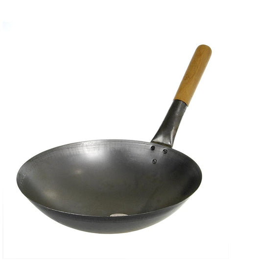 Padella Wok - 1ª qualità, base rotonda con manico, senza orecchio, ø 30 cm, 1 pz.