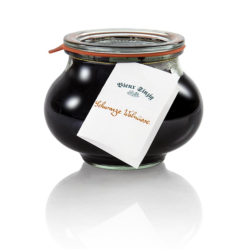 Schwarze Walnüsse in Sirup mit Gewürzen, nach Art von Jean-Marie Dumaine eingelegt, passend als Beilage zu Rindfleisch oder zu Desserts mit Vanilleeis, 600 g Vieux Sinzig