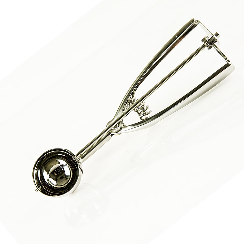 Edelstahl Eisportionierer mit einem Fassungsvermögen von 1/40 Liter, einem Durchmesser von 44mm und einer Länge von 21,5cm, ideal für die Portionierung von Eis, Püree, Reis und anderen Lebensmitteln