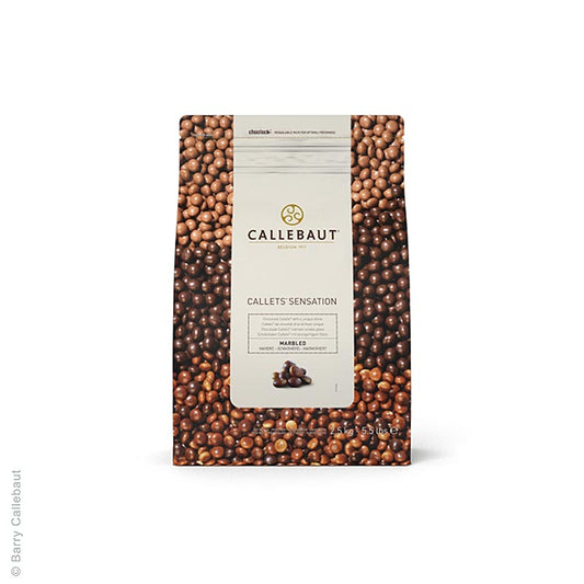 Callets Sensation Marbled, marmorierte Schokoladen-Perlen, 38,9% Kakao, 2,5 kg
