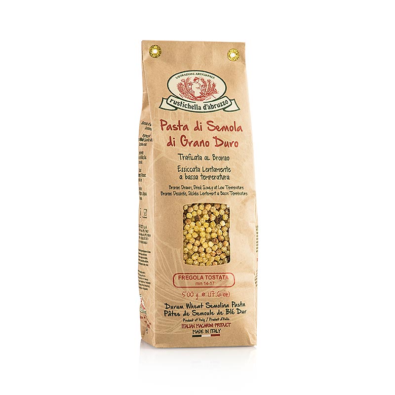 Rustichella D'Abruzzo - Fregola Tostata, pâtes rondes en forme de perles à base de semoule de blé dur grillée, 500 g
