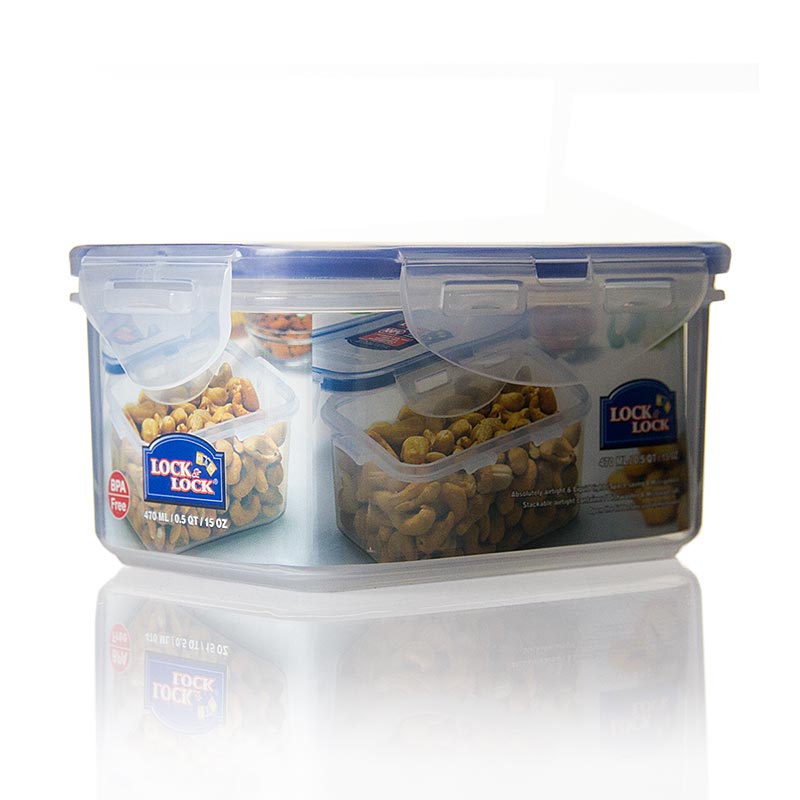 Frischebox Lock & Lock, 470 ml, rechteckig 137x104x70mm, 1 St - Luft- und wasserdichte Aufbewahrungsbox mit patentiertem Sicherheitsverschluss und Silikondichtung, stapelbar, spülmaschinen-, mikrowellen- und tiefkühlgeeignet