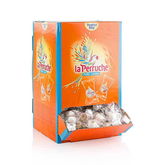 Seperat verpackte braune und weiße Rohr-Zucker-Würfel im Aufstellkarton, 2,5 kg, ideal zum Süßen von Kaffee, Tee und heißen Getränken, mit Karamell- und Vanillenoten, aus 100% reinem Rohrzucker