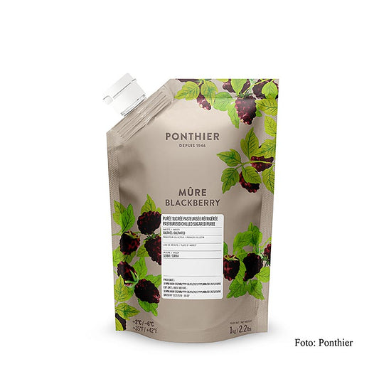 Fruchtpüree Brombeere, hergestellt von Ponthier, mit intensiver Farbe und authentischem Geschmack, ideal für Torten, Gebäck, Desserts oder Eis