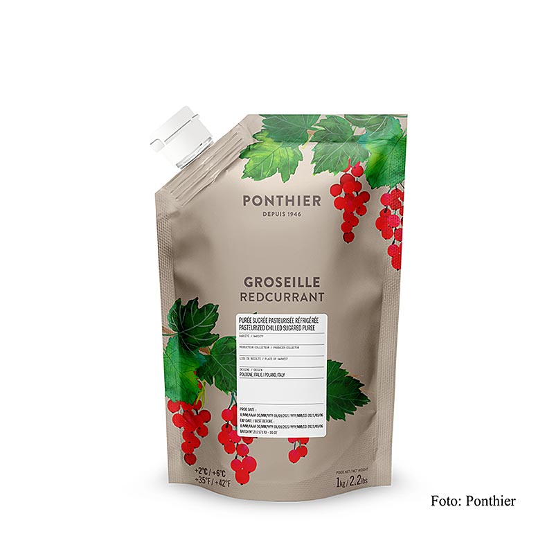 Fruchtpüree von Ponthier - Rote Johannisbeere mit Zucker, für gehobene Küche, ideal für Torten, Gebäck, Desserts und Eis
