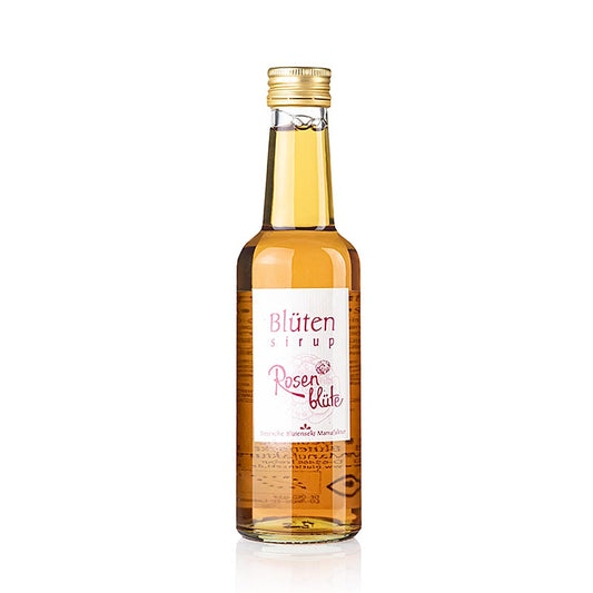 Blütensirup Rosenblüte, 1:10, BIO, 250 ml - Jahrgangs-Blütensirup mit klarer Rosenaroma, blütig-frisch, ideal zum Verfeinern von Getränken und Desserts Hergestellt von der Deutschen Blütensekt Manufaktur