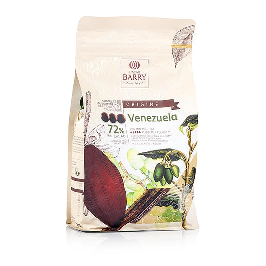 1 kg Origine Venezuela dunkle Schokolade Callets, 72% Kakao, aus exklusiven Criollo-Bohnen mit würzigem und fruchtigem Charakter, geerntet in Carenero Superior und Rio Caribe, für anspruchsvolle Genießer