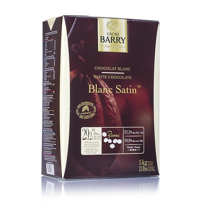 Weiße Schokolade Callets Blanc Satin mit 29% Kakao, ideal für Ganache und Mousse