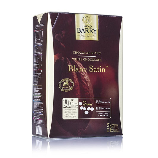 Weiße Schokolade Callets Blanc Satin mit 29% Kakao, ideal für Ganache und Mousse