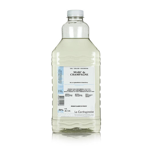 Flasche mit 2 Litern Marc de Champagne Gel für Patisserie und Eisherstellung, 50% vol