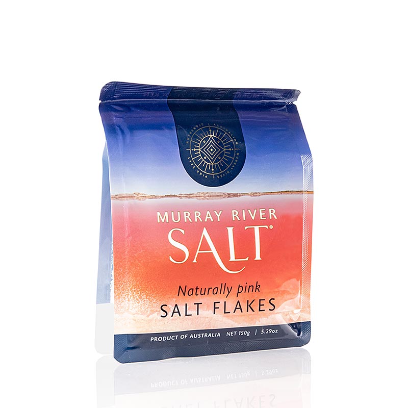Rosa Solesalz-Flakes von Murray River, Australien, 150 g, mit mildem Geschmack und subtilen, pfirsichfarbenen Kristallen Hergestellt aus natürlicher Sole mit hohen Salzkonzentrationen und roten Pigmenten von salztoleranten Algen