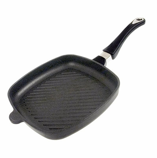 AMT Gastroguss, Grillpfanne, eckig, 26x26cm, 4cm hoch, 1 St - Hochwertige Aluminiumguss-Kochgeschirre, hergestellt in Deutschland Ideal für Ceran-, Gas- und Elektroherde, fettfreies oder -reduziertes Schmoren und Braten, mit 3-Schichten-Oberflächenversiegelung und funktionellen, ergonomischen Griffen Backofenfest bis 260°C