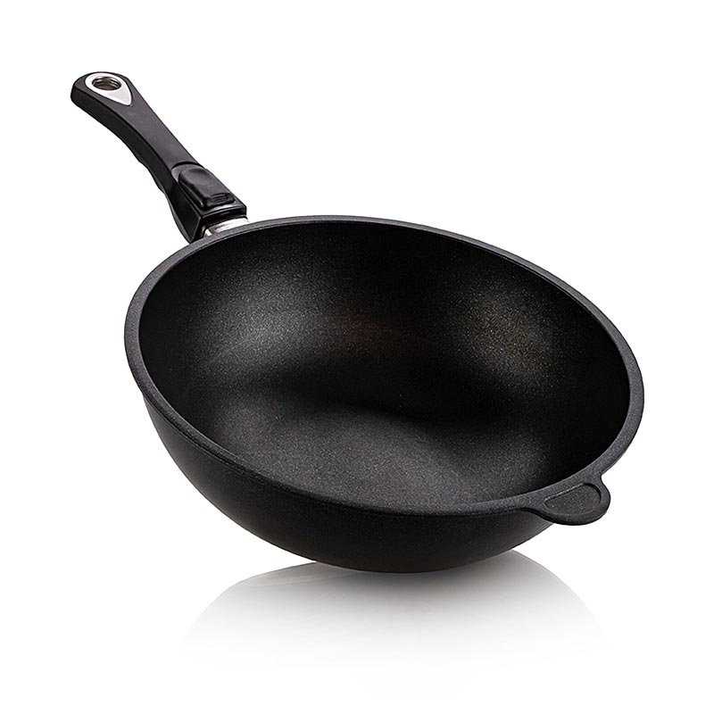 AMT Gastroguss, Wokpfanne, ø 28cm, 11cm hoch, mit abnehmbarem Griff, hochwertige Aluminiumguss-Kochgeschirre aus Deutschland, Mikrofein abgedrehter 8-9mm Thermoboden, 3-Schichten-Oberflächenversiegelung mit Keramikanteilen, funktionelle und ergonomische Griffe, backofenfest bis 260°C