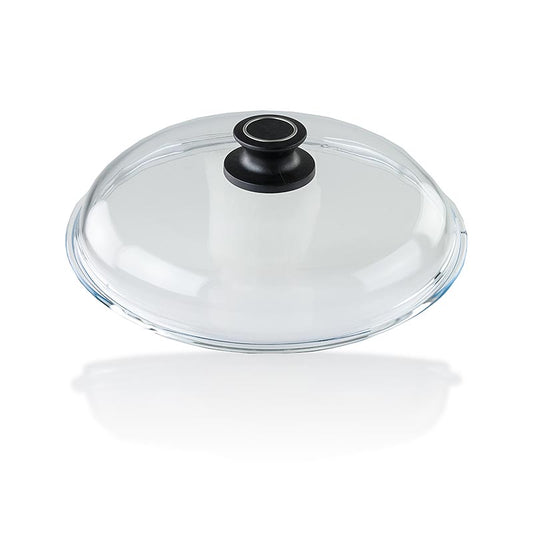 AMT Gastroguss, Glasdeckel für Braten-/Kochtopf, Pfanne & Wok, ø 28cm, Glas, 1 St - Hochwertiges Aluminiumguss-Kochgeschirr mit Mikrofein abgedrehtem 8-9mm Thermoboden, 3-Schichten-Oberflächenversiegelung, funktionellen Griffen und Backofenfestigkeit bis 260°C für optimale Wärmespeicherung und -übertragung, fettfreies Schmoren und Braten sowie langlebige Nutzung