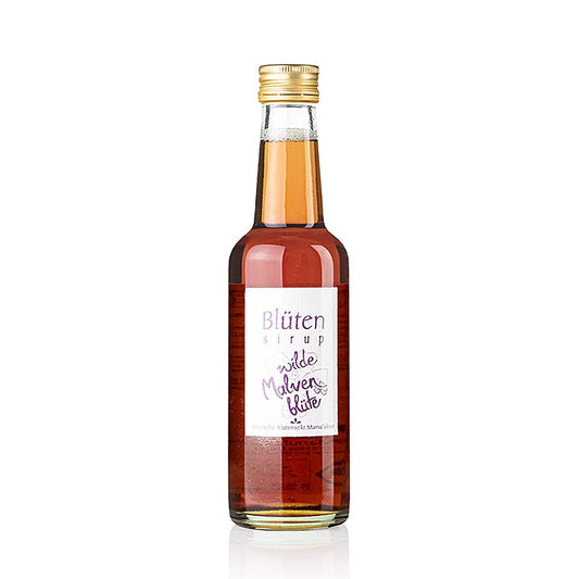 Blütensirup Malvenblüte, 1:10, BIO, 250 ml - Hochwertiger Sirup mit zarter Süße, Preiselbeere und kandierter Bitterorange Ideal für Blütenschorle, Verfeinerung von Sekt, Joghurt, Müsli, Desserts und frischen Früchten Entwickelt von Biologin Anja B Quäschning