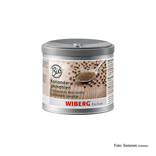 Gemahlener Wiberg BIO Koriander mit mild-würzigem Geschmack und süßen Noten, erinnernd an Orangenschale, ideal für die Verwendung in Brot, Backwaren, Fonds, Saucen, Suppen, dunklen Fleischgerichten, Schweinefleisch, Geflügel, Eintöpfen, Gemüse und Süßspeisen