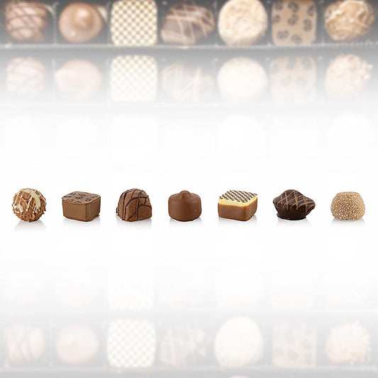 Pralinen - Mischung, alkoholfrei, 7 Sorten, Peters, 1,8 kg, ca147 St - Große Auswahl an köstlichen alkoholfreien Pralinen in 7 verschiedenen Sorten, wie Blätterkrokant-Praline, Haselnuss-Nougat-Praline und Schoko-Sahne-Trüffel, insgesamt ca 147 Stück