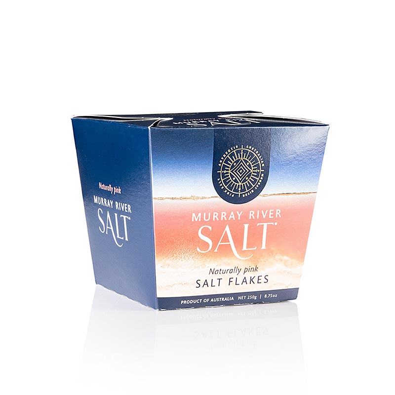 Rosa Murray River-Salz-Flakes aus Australien, 250 g - subtile, pfirsichfarbene Kristalle mit mildem Geschmack, ideal zum Nachwürzen, schmelzen förmlich zwischen den Fingern, gewonnen aus natürlicher Sole mit hohem Salzgehalt und roten Pigmenten von salztoleranten Algen