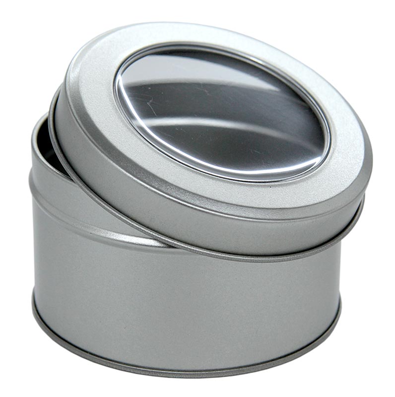 Boîte métallique avec fenêtre, ø 86mm, 40mm de haut, 1 pc