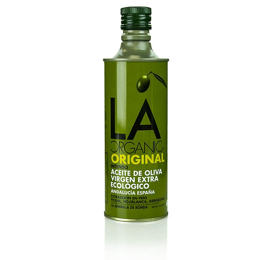 Natives Olivenöl Extra, La Ronda Intenso Eco (Kanister by Philippe Starck), BIO, 500 ml - Spanisches Olivenöl aus Andalusien mit Arbequina, Picual und Hojiblanca Rein, olivig, mit leicht dosierter Bitterkeit und sanfter, pfeffriger Note Säuregehalt von nicht mehr als 0,2%