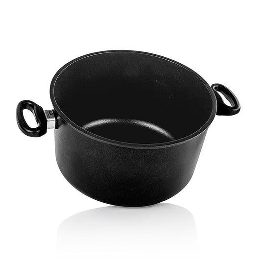 AMT Gastroguss Kochtopf aus hochwertigem Aluminiumguss, mit extra starkem Thermoboden und 3-Schichten-Oberflächenversiegelung für fettfreies Schmoren und Braten, funktionelle ergonomische Griffe, backofenfest bis 260°C