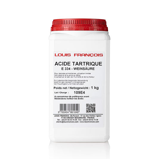 Acide tartrique, pulvérisé, E 334, de Louis François, 1 kg