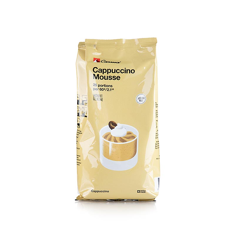 Mousse Pulver - Cappuccino, 500 g: Einfach zu verwendendes Pulver zur Herstellung von leckerem Cappuccino Mousse durch das Aufschlagen mit kaltem Wasser und Unterziehen von geschlagener Sahne - ideal für köstliche Desserts!