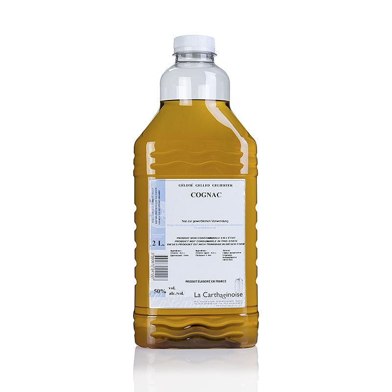 Cognac, 50% vol, dickflüssig für Patisserie & Eisherstellung, 2 l - Ein hochwertiger Cognac mit 50% Alkoholgehalt, geeignet für die Verwendung in der Patisserie und zur Herstellung von Eis, in einer 2 Liter Flasche