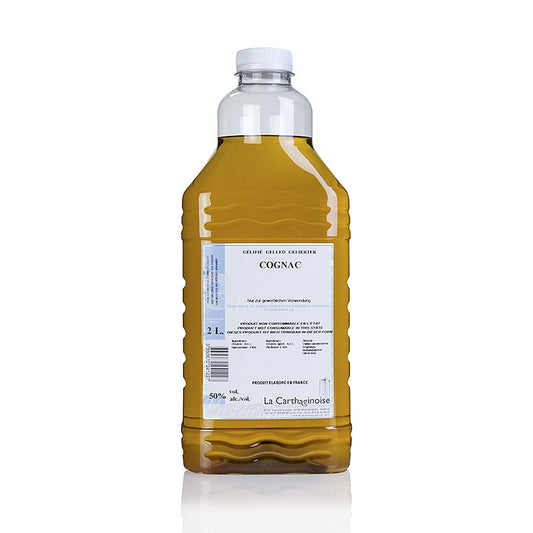 Cognac, 50% vol, dickflüssig für Patisserie & Eisherstellung, 2 l - Ein hochwertiger Cognac mit 50% Alkoholgehalt, geeignet für die Verwendung in der Patisserie und zur Herstellung von Eis, in einer 2 Liter Flasche