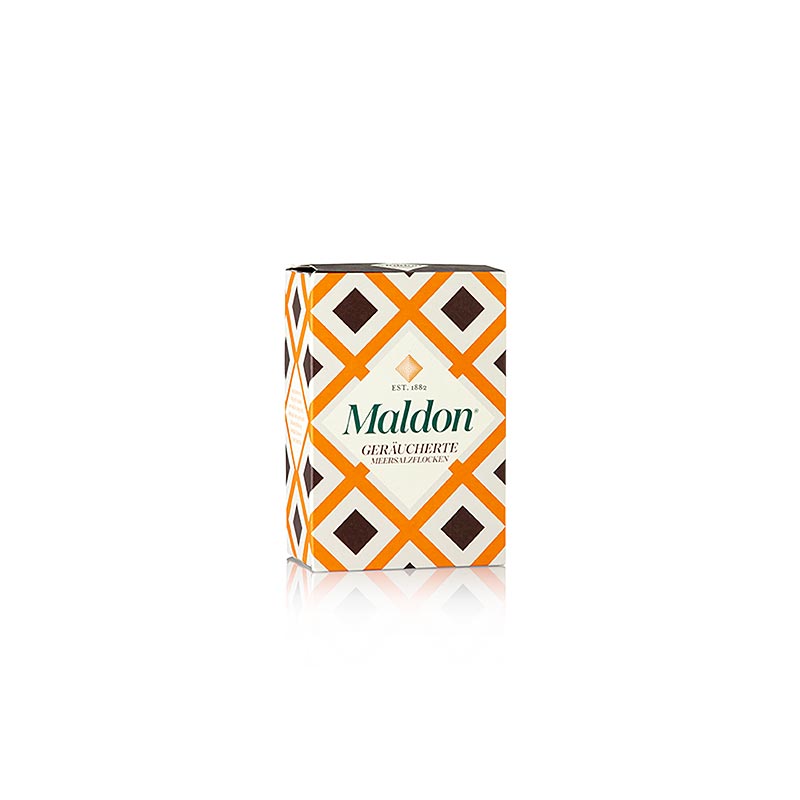 German:

Geräuchertes Maldon Meersalz, handgeschöpft in England, 125 g Verpackung