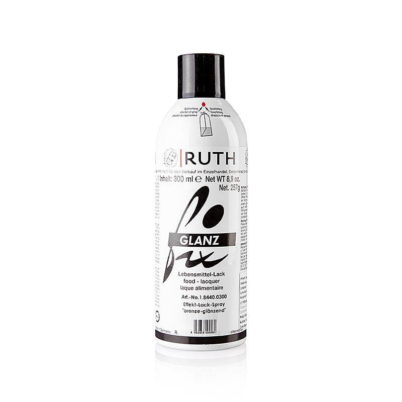 Sprühdose Effekt Lack Spray in bronze glänzend, Ruth, 300 ml - rationelles und bequemes Schminken, zart bis kräftig, nicht für Überkopfanwendung geeignet, gleichmäßige Bewegung über Figuren, optimales Ergebnis in Richtung der Ventilmarkierung, haftet auf Schokolade ohne Lebensmittellack