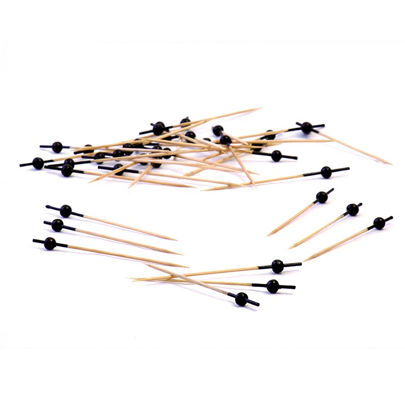Pics en bois, avec boule noire, 9cm, 100 pcs