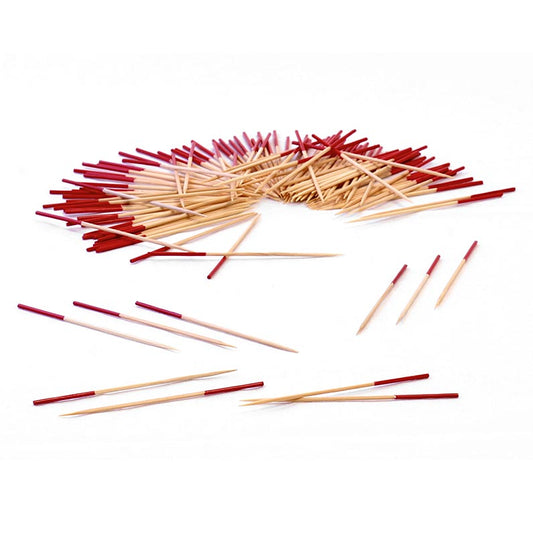 Holz-Spieße aus hellem Holz, 9cm lang, mit rot gefärbtem Ende, ideal für Canapés, Finger Food und Buffets