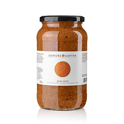 Gewürzgarten Pesto rouge, aux tomates mûries au soleil et aux olives noires, 900 ml